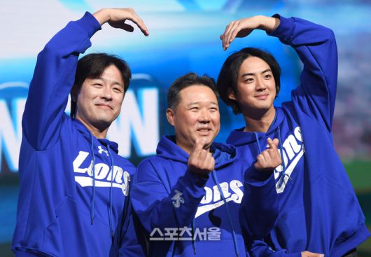 강민호, 박진만 감독, 구자욱.  사진 | 최승섭 기자 thunder@sportsseoul.com