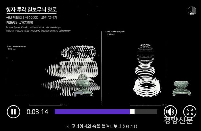 청자투각 칠보무늬 향로를 CT로 들여다 본 모습이다.|국립중앙박물관 제공