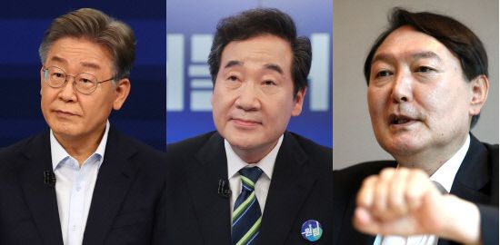 왼쪽부터 이재명 경기지사, 이낙연 전 더불어민주당 대표, 윤석열 전 검찰총장. 경향신문 자료사진