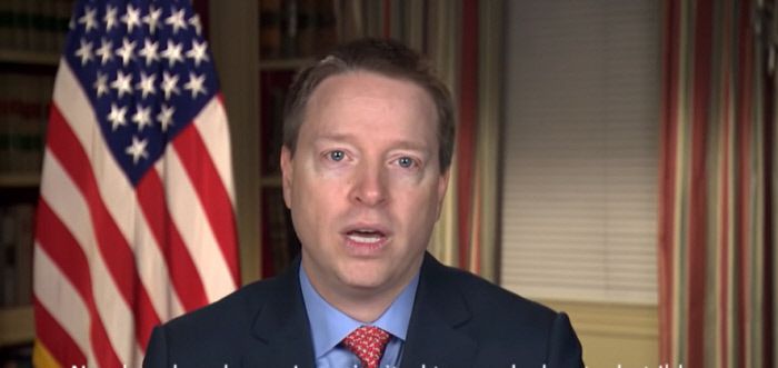 매슈 포틴저 미국 국가안전보장회의(NSC) 선임보좌관이 2020년 5월 백악관에서 브리핑을 하고 있다. /백악관 유튜브 계정