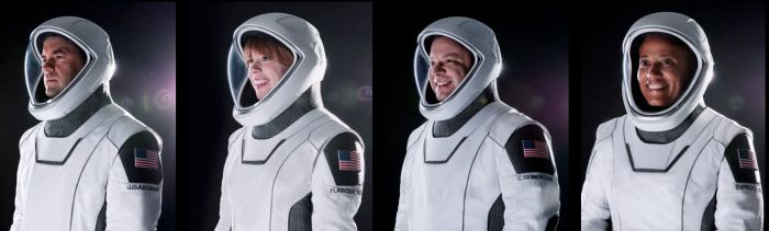 스페이스X 세계 최초 민간인 우주 미션 ‘인스퍼레이션4’에 참가한 사람들. 시프트4페이먼트 창업자인 재러드 아이잭먼(왼쪽부터), 세인트주드 아동병원 전문간호사 헤일리 아르세노, 미국 공군 출신의 이라크전 참전용사이자 방산기업 록히드마틴의 데이터 기술자 크리스 셈브로스키, 애리조나 전문대학 지질학 강사 시안 프록터. 스페이스X 홈페이지 화면 캡쳐