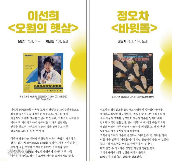 1989년 이선희 5집에 수록된 노래 <오월의 햇살>은 5·18당시 희생된 젊은이들을 추모하는 내용이다. 5·18민주화운동기록관 제공.