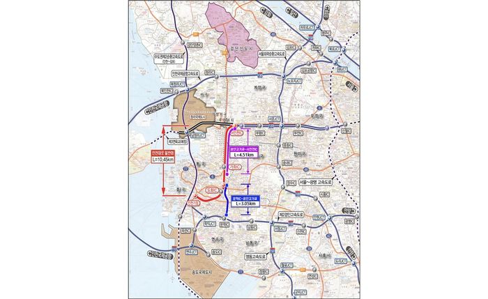 문학IC∼공단고가교∼서인천IC 지하도로 건설 위치도