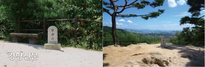 북악산 정상과 청운대. 북악산이 조선 개국 후 나라를 지키는 산이라는 뜻에서 ‘호국백(護國伯)’의 관작을 받았다. 이곳에서 도성공사와 천재지변, 이상기후가 있을 때 제사를 지냈다. 제사를 지낸 곳은 백악신사라는 사당이었다. 지금 북악산 정상에서 조선시대 기와편이 확인되곤 한다. 백악신사가 이곳 어디엔가 존재했을 것이다.|국립강화문화재연구소 제공