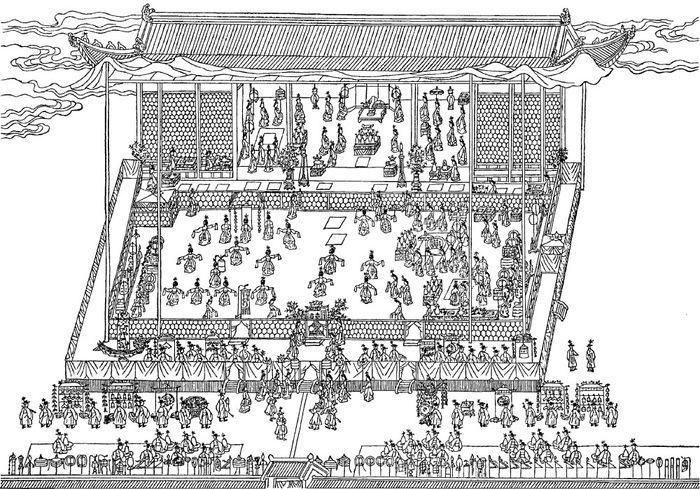 진연의궤에 기록된 1902년 덕수궁 관명전에 열린 내진연도. 한국고전번역원·국립국악원 제공