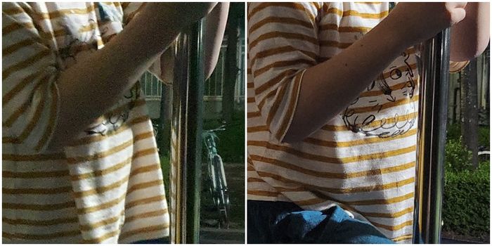 14일 늦은 밤 평소에 사용하던 스마트폰(갤럭시노트10플러스)과 갤럭시Z플립4를 들고 아이와 함께 집 앞 놀이터에서 사진을 찍었다. 야간 모드가 아닌, 일반 모드로 촬영했지만 플립4로 찍은 사진(오른쪽)은 선명하고 노이즈가 많이 끼지 않았다.