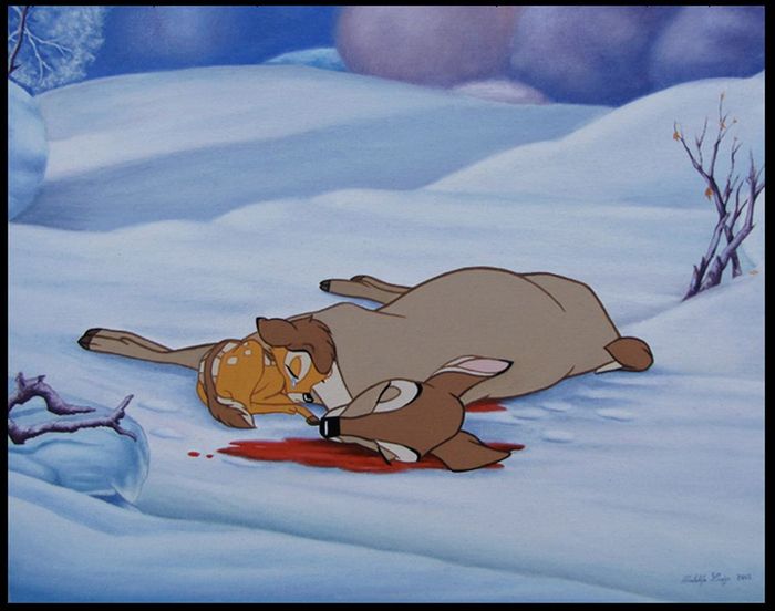 사냥꾼에게 총에 맞아 죽은 엄마의 죽음을 슬퍼하는 밤비 장면은 “20세기의 가장 영향력 있는 반사냥 선전물”이 됐다.