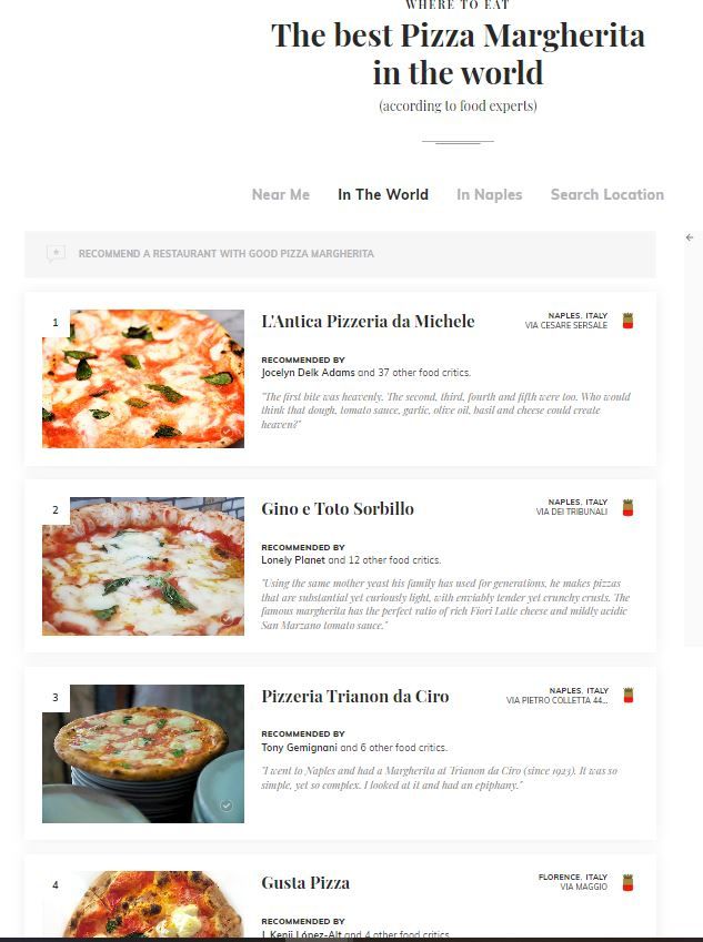 세계 최고의 마르게리타 피자를 맛볼 수 있는 레스토랑들