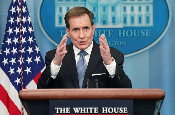 존 커비 미 백악관 국가안보회의(NSC)  전략소통조정관이 6일(현지시간) 워싱턴DC 백악관에서 기자회견을 열고 ‘아프가니스탄 미군 철수 과정에 관한 사후 검토 보고서’ 내용에 관해 설명하고 있다. 로이터연합뉴스