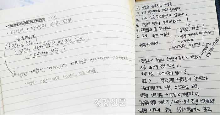 나은씨가 사생활 폭로 협박을 하며 교제를 강요했던 전 연인과의 소송 도중 작성한 메모들. 성동훈 기자·가족 제공