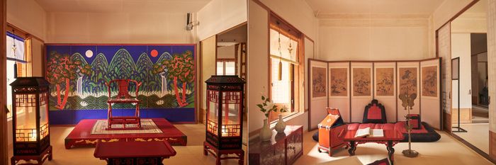 건청궁의 장안당과 곤녕합에 각각 마련된 조선시대 왕의 집무실과 왕비의 생활공간 전시 모습. 문화재청 제공