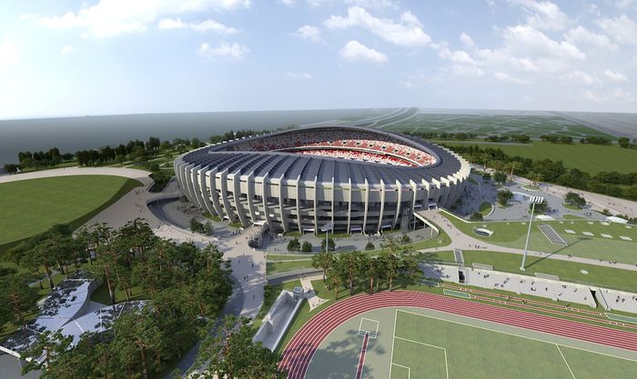 잠실종합운동장 주경기장 리모델링으로 외부 데크를 철거하고 탄천과 한강을 잇는 폭 30m의 보행광장을 만들어 접근성을 높일 계획이다. 주경기장 공사 후 남서측 방향 투시도. 서울시 제공