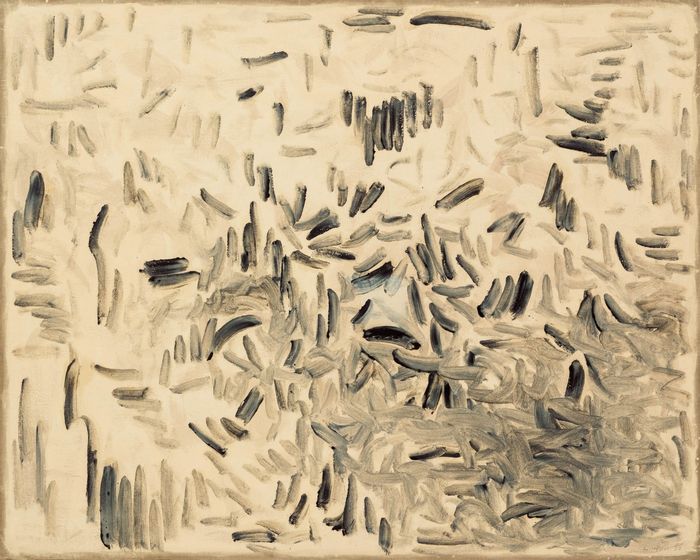 이우환 바람과 함께 앞면. pigment suspended in glue on canvas, 181.8×227.3cm (150), 1987. 케이옥션 제공