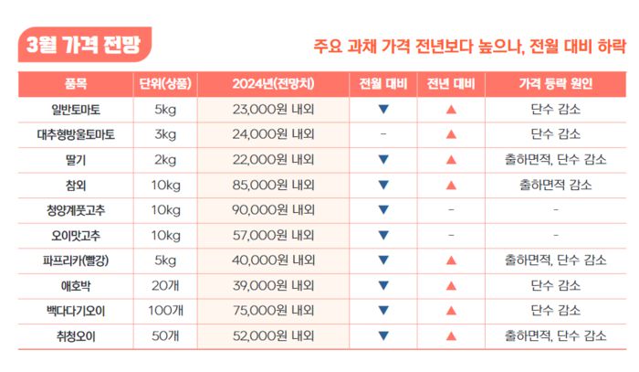 3월 과채류 가격 전망. 농촌경제연구원 제공