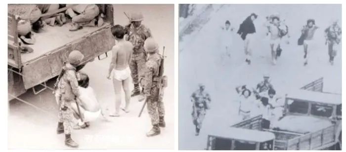 1980년 5월 계엄군에 의해 강제로 탈의돼 연행되고 있는 시민들. ‘5·18민주화운동 당시 계엄군 등에 의한 성폭력 사건’ 조사 보고서 갈무리.