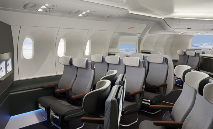 ‘블렌디드 윙 보디’의 내부 상상도. 공간이 기존 비행기보다 넓기 때문에 좌석을 다양한 방향으로 배치할 수 있다. 제트제로 제공