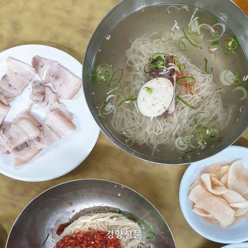 을지면옥의 평양냉면과 편육. 노정연 기자