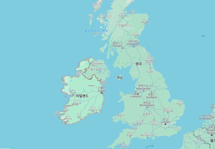 아일랜드와 영국. 구글맵스 갈무리