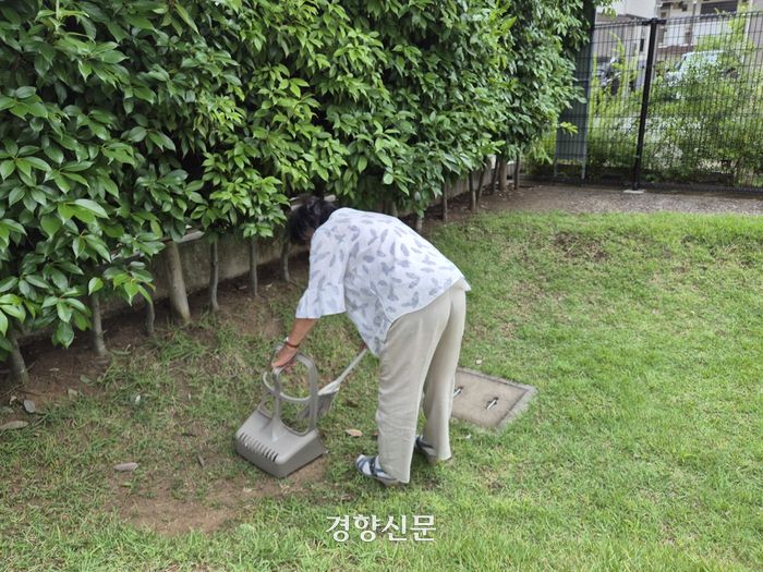 고마에시 실버인재센터 회원들이 고분 공원에서 청소를 하고 있다. 반기웅 기자