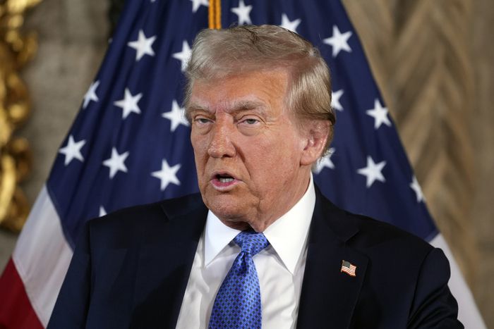 도널드 트럼프 미국 대통령 당선인이 지난 16일(현지시간) 플로리다주 팜비치 마러라고에서 열린 기자회견에서 발언하고 있다. AP연합뉴스