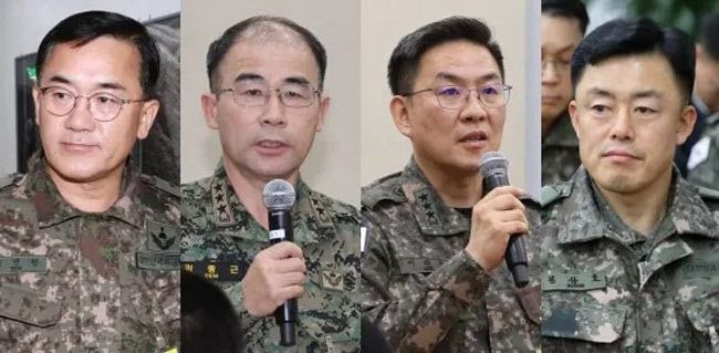 (왼쪽부터) 여인형 전 국군 방첩사령관 | 곽종근 전 육군 특수전사령관 | 이진우 전 육군 수도방위 사령관| 문상호 전 정보사령관. 경향신문. 연합뉴스