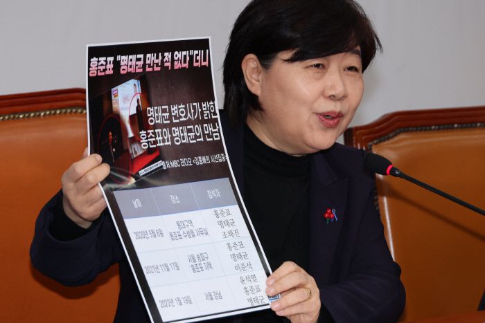 민주당, 홍준표·명태균의 과거 관계 추궁 24일 국회에서 열린 더불어민주당 ‘명태균 게이트 진상조사단’ 회의에서 단장인 서영교 의원이 홍준표 대구시장과 명태균씨의 과거 관계에 대해 발언하고 있다. 연합뉴스