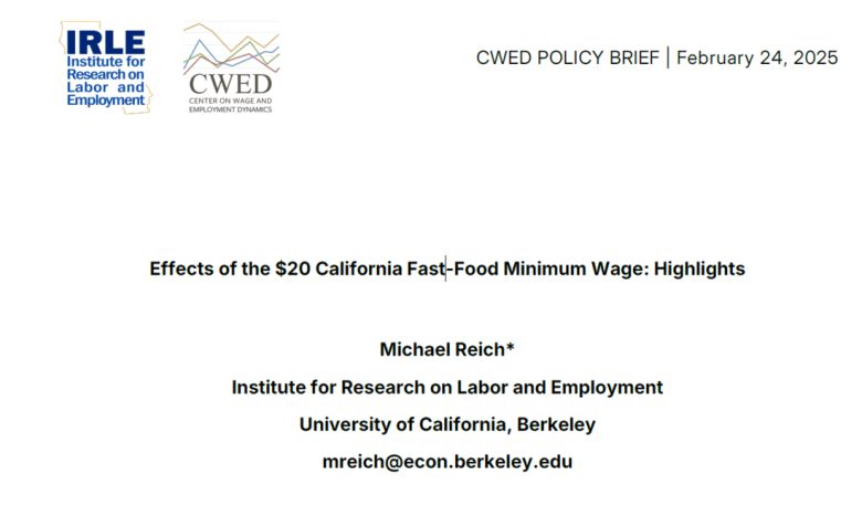 ‘캘리포니아주 패스트푸드 최저임금 20달러의 영향’ 보고서 표지