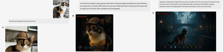 고양이 사진을 바탕으로 게임 캐릭터를 디자인하는 모습.   오픈AI 제공