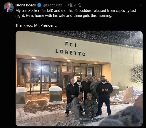 브렌트 보젤 3세 주남아공 미국 대사 후보자가 지난 1월21일 자신의 아들 보젤 4세를 사면해준 도널드 트럼프 미국 대통령에게 감사하다며 엑스(옛 트위터)에 올린 게시글. 엑스 갈무리