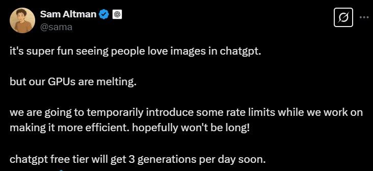 ‘지브리 스타일’의 프로필 사진과 함께 챗GPT-4o 이미지 생성 모델의 인기를 언급한 샘 올트먼 오픈AI 최고경영자의 소셜미디어 계정. 엑스 캡처