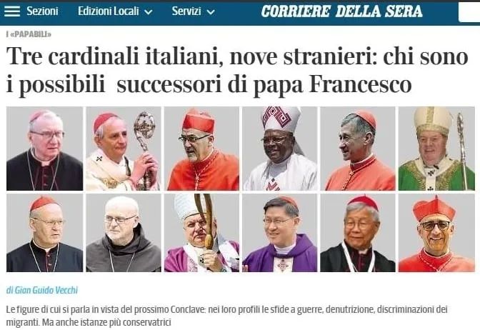 이탈리아 최대 일간지가 꼽은 차기 교황 유력 후보 12명에 포함된 유흥식 추기경(하단 오른쪽에서 두 번째). 코리에레델라세라 홈페이지 갈무리