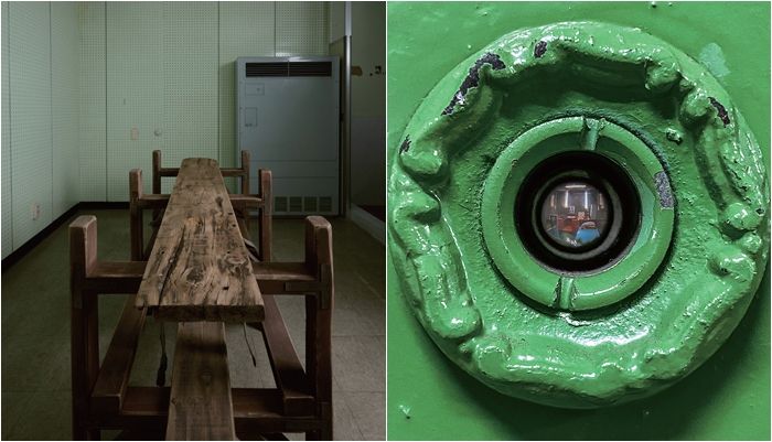 김근태 선생이 고문을 당한 조사실 515호에 있는 칠성판과 박종철 열사가 숨진 509호 안을 볼 수 있는 외시경의 모습. 민주화운동기념사업회 제공