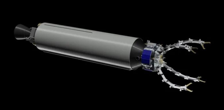 프랑스 기업 ‘다크’가 개발한 무인 우주선 개념도. 동체 앞에 달린 집게로 적 위성을 움켜잡은 뒤 지구로 낙하시킨다. 다크 제공
