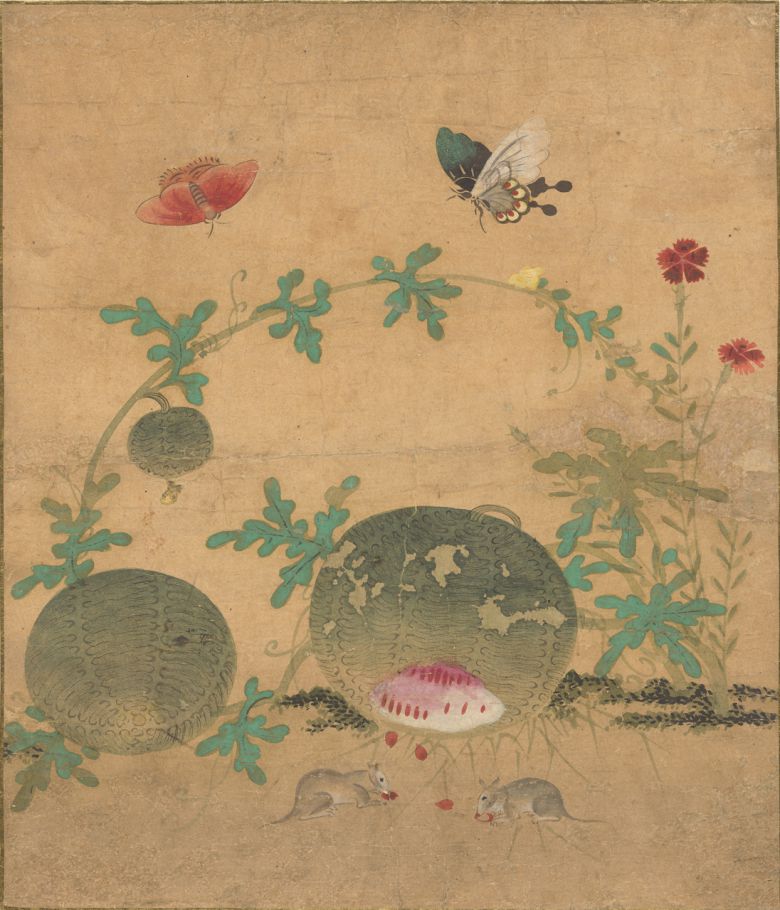 대구간송미술관에서 열리는 특별전 ‘화조미감’에 전시 중인 ‘초충도 병풍’ 중 ‘수박과 들쥐’. 신사임당이 그린 것으로 추정된다. 대구간송미술관 제공