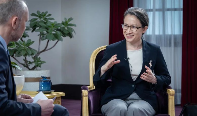 샤오메이친 대만 부총통이 노르웨이 방송사 NRK와 인터뷰하고 있다. 사진 대만 총통부.