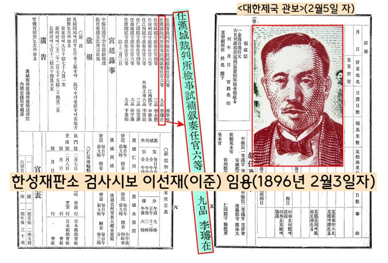 함흥 순릉(태조 이성계의 할머니 무덤)의 능참봉이었던 이준은 37살 때인 1895년 법관양성소 입학 이준은 법관양성소 졸업 후 1호로 한성재판소 검사시보로 임용되었다.(1896년 2월3일)