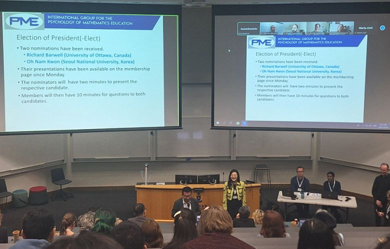 2024년 7월 뉴질랜드 오클랜드에서 열린 47회 세계수학교육심리학회(International Group for the Psychology of Mathematics Education) 연차대회에서 권오남 교수가 회장으로 선출되고 있다. 서울대학교 사범대학 수학교육과 홈페이지