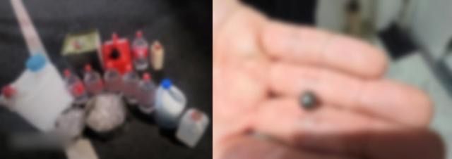 인천 송도서 사제 총으로 아들을 살해한 아버지 집에서 발견된 탄환과 인화물질. 인천경찰청 제공