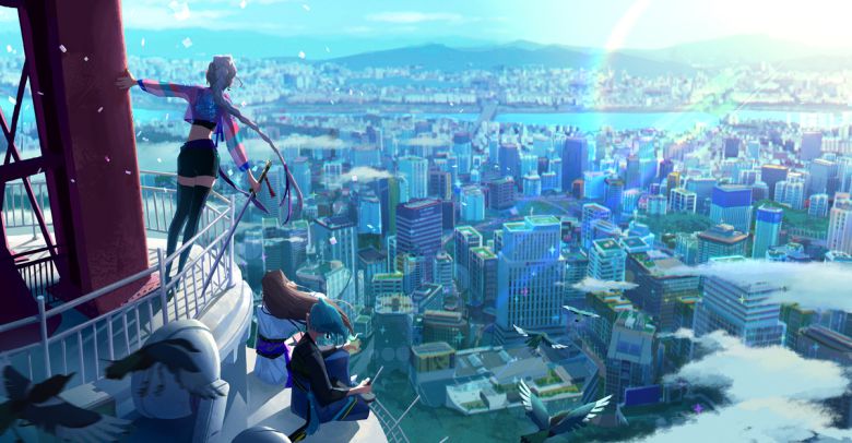 셀린 킴이  경향신문을 통해 공개한 <케이팝 데몬 헌터스>의 작업물. 서울의 풍경이 아름답게 펼쳐졌다.