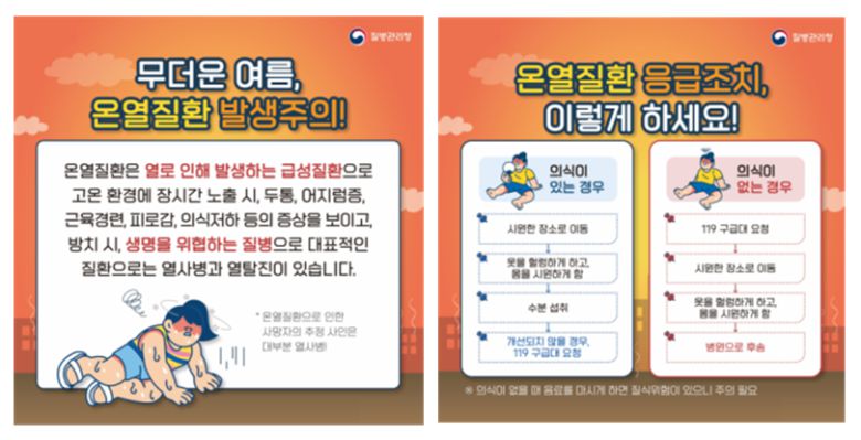 온열질환 발생 시 대처 방법. 질병관리청 제공