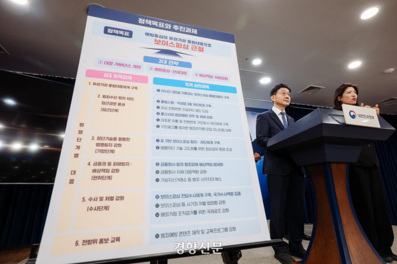 윤창렬 국무조정실장이 28일 정부서울청사에서 보이스피싱 근절 종합대책 발표를 하고 있다. 이준헌 기자