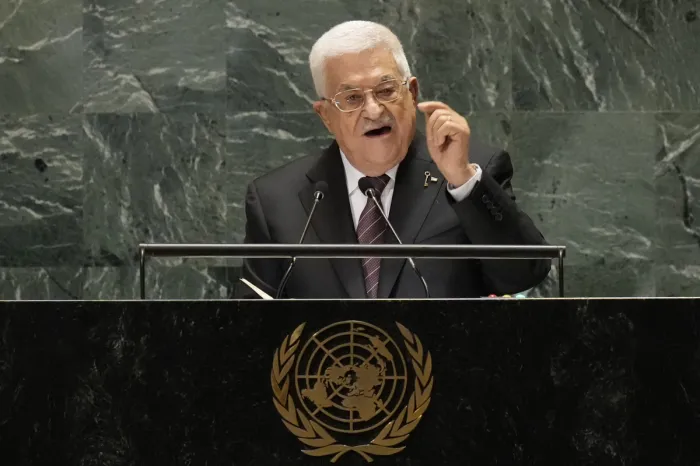 지난해 9월26일 마흐무드 아바스 팔레스타인 자치정부 수반이 유엔 총회에서 연설하고 있다. AP연합뉴스