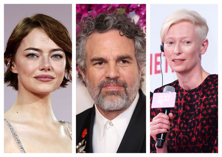 왼쪽부터 배우 에마 스톤, 마크 러팔로, 틸다 스윈턴. Gettyimages/이매진스