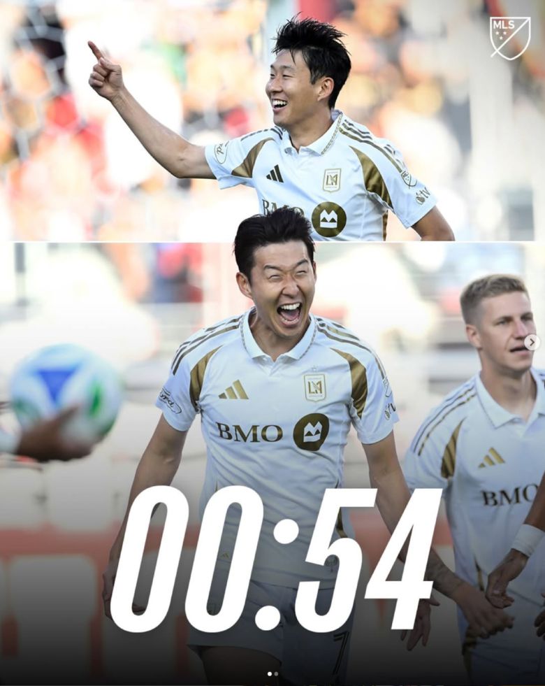 손흥민의 산호세전 선제골을 알린 MLS SNS. 실제 득점에 걸린 시간은 53초였지만, MLS는 54초로 표기했다 | MLS SNS