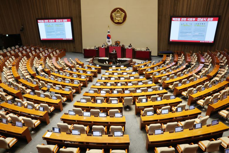 29일 국회 본회의에서 국회증언감정법에 관한 무제한 토론이 이어지고 있다. 박민규 선임기자