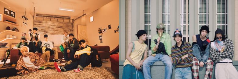 올해 1월 데뷔한 JYP엔터테인먼트의 킥플립(왼쪽), 8월 데뷔한 하이브 산하 레이블 빅히트뮤직의 코르티스. JYP엔터테인먼트·빅히트뮤직 제공