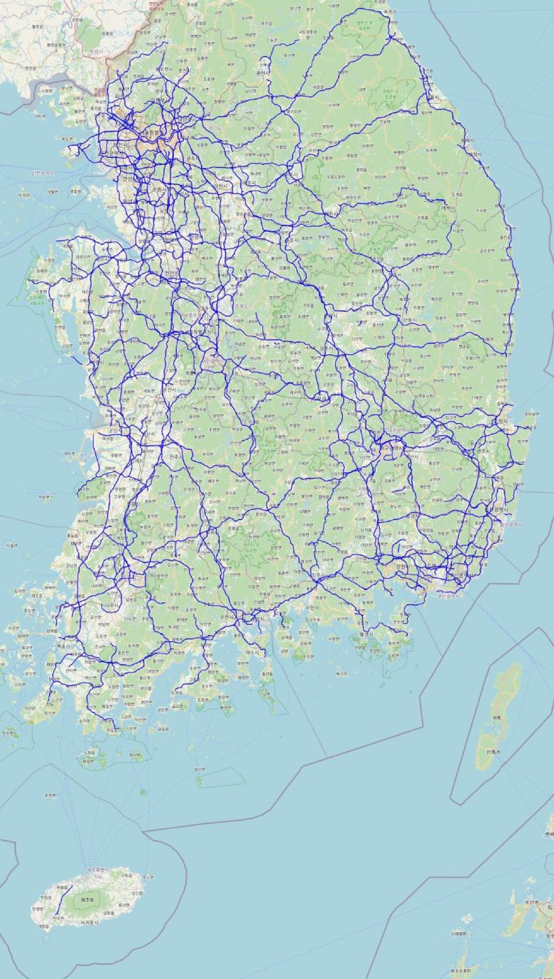 슈퍼크루즈 적용 전국 고속도로 및 주요 간선도로 지도. 한국지엠 제공
