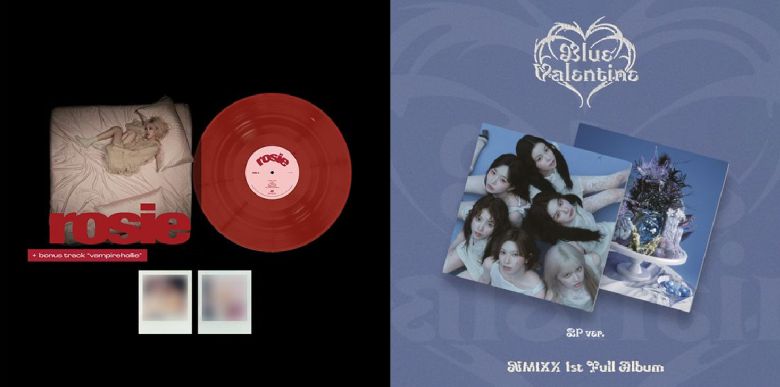 케이팝 아이돌들이 발매한 바이닐 앨범. 블랙핑크 로제(왼쪽), 엔믹스. 각각 더블랙레이블, JYP 엔터테인먼트 제공