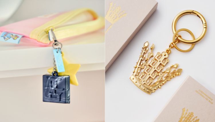 국립중앙박물관 용산 개관 20주년 기념 금속활자 키링(좌)과 APEC 정상회의 계기 천마총 금관 키링. 국립박물관문화재단 제공