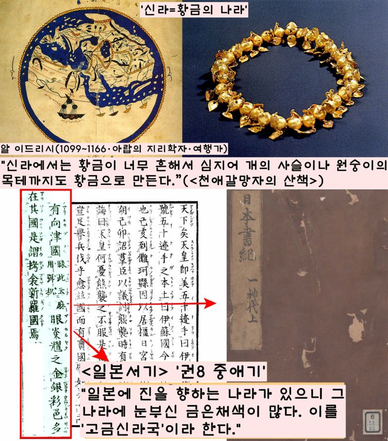 중세 아랍의 지리학자이자 여행가인 알 이드리시는 “신라에서는 개의 사슬이나 원숭이의 목테까지도 황금으로 만든다”고 했다. <일본서기>도 “신라에는 금은채색이 많다”고 기록했다.